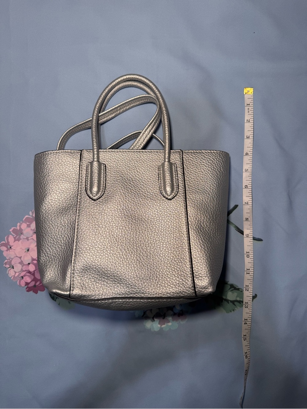Metallic Silver Pebbled Tote Bag